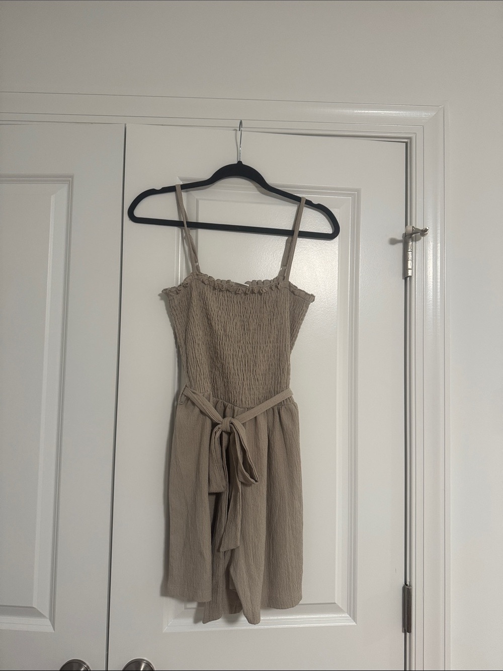 HM Smocked Bodice Tie-Waist Romper in Taupe